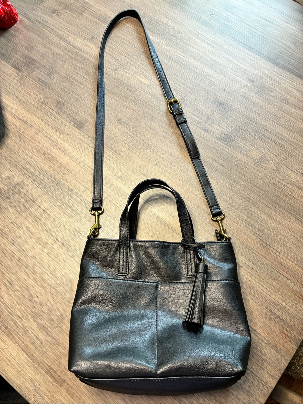 Classic Black Faux Leather Tote with Tassel - Women Bags